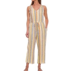 DREW anthropologie marigold sleeveless stripped linen romper jumpsuit size small